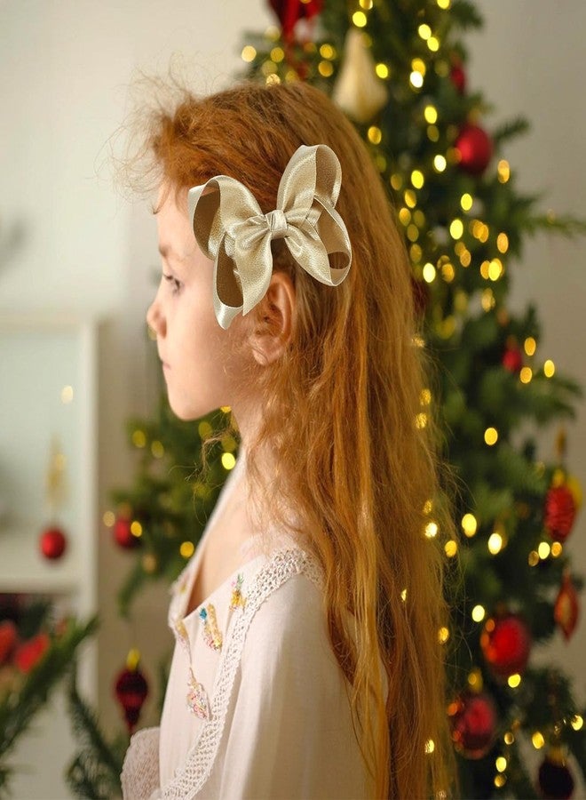 OAOLEER 2PCS 4.5inch Hair Bows for Girls, Gold Sparkling Satin Alligator Clips Sparkling Ribbon Bow Hair Accessories for Girls Infants Toddlers Kids Teens Children (Gold) - Image 2